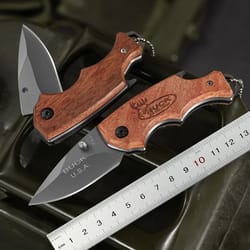 solid wood handle folding knife – portable outdoor camping & multifunctional fruit knife