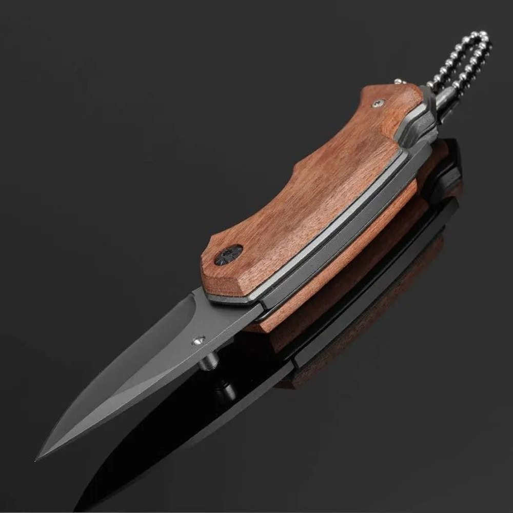Solid Wood Handle Folding Knife Portable Outdoor Camping Multifunctional Fruit Knife 1
