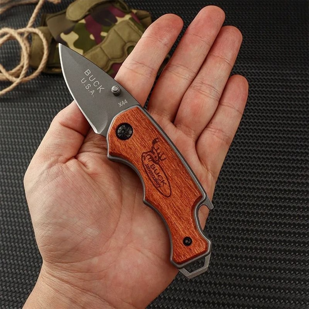 Solid Wood Handle Folding Knife Portable Outdoor Camping Multifunctional Fruit Knife 3
