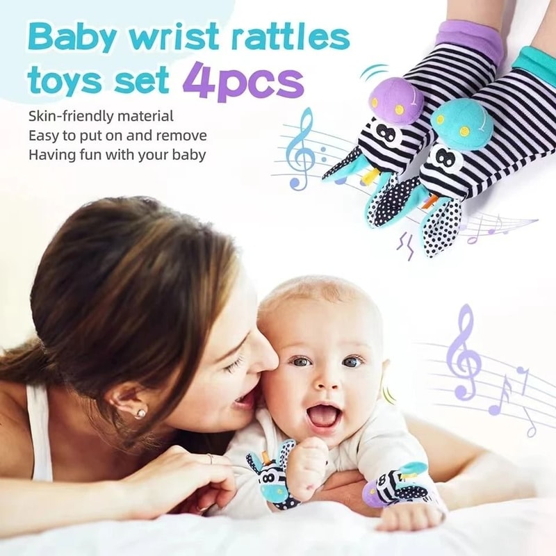 Infant Wrist Rattle Sensory Sock Set Early Educational Development Toy For Babies 012 Months 5