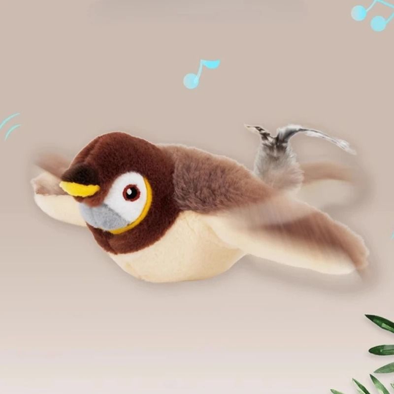 Electric Bird Interactive Cat Toy Rechargeable Squeaky Plush With Real Feathers Automatic Teaser 6
