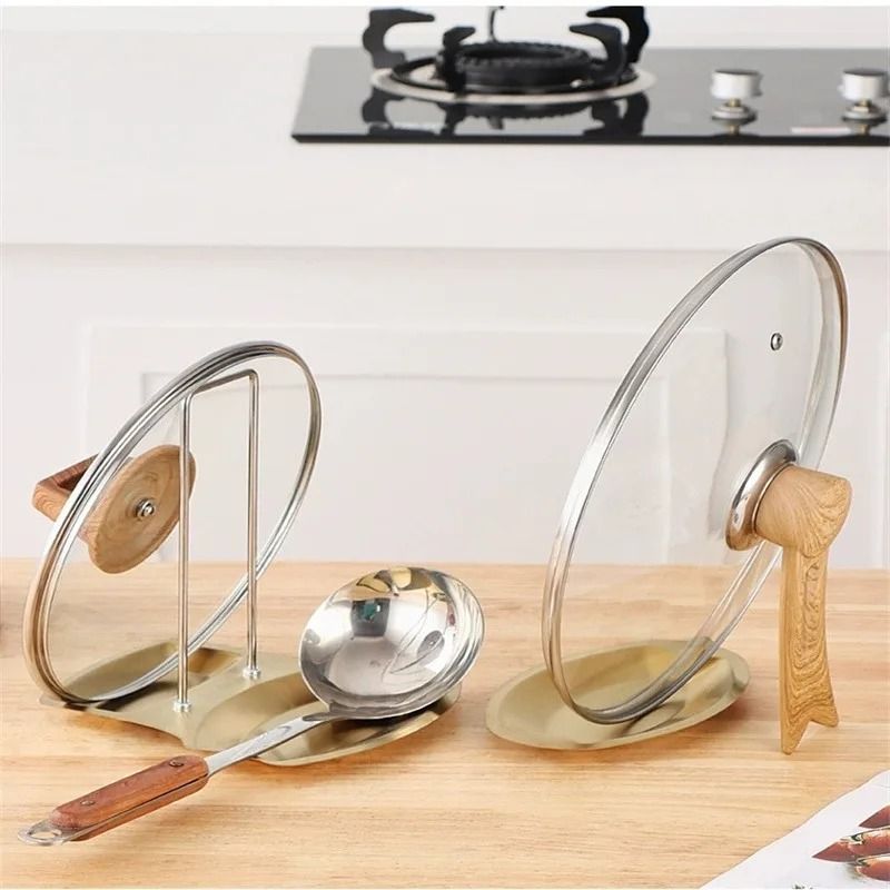 Stainless Steel Pan Pot Cover Stand Silver Soup Spoon Holder Drain Rack Stove Organizer 3