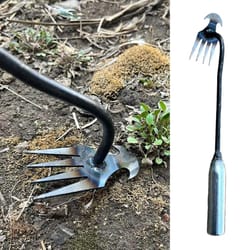 manganese steel grass rooting weeder – ergonomic weed extractor & soil rake with v-shaped fork