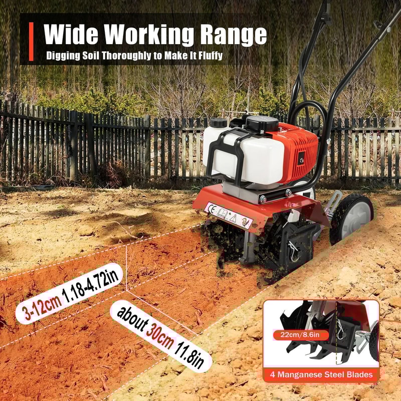 52CC 1700W Gasoline Garden Tiller Cordless 2Stroke AirCooled Rotary Cultivator For Trenching Soil 2