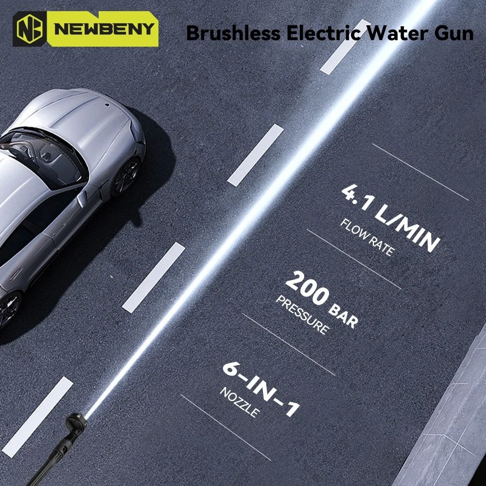 NEWBENY 200Bar Brushless High Pressure Car Washer 3500W Electric Water Spray Gun For Makita Batter 2