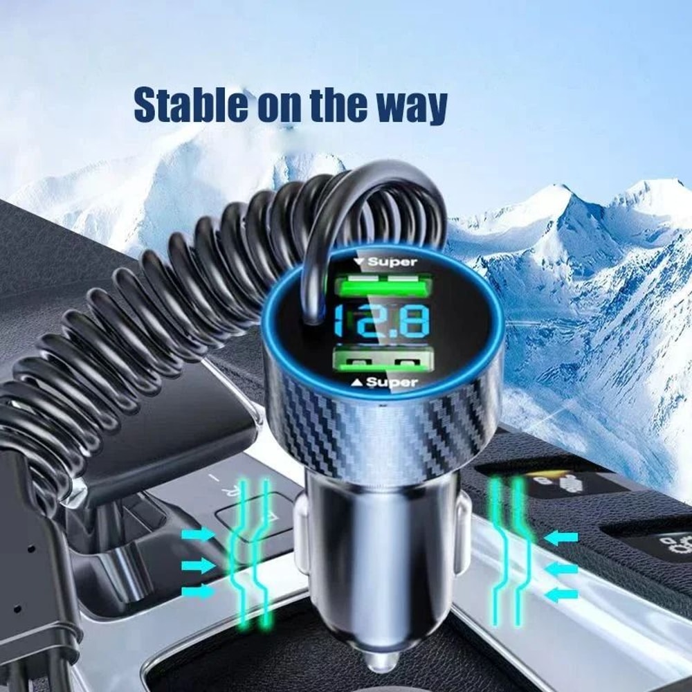 4in1 Retractable USB Car Charger Adapter Super Fast Charge With LED Voltage Monitor For IPhone Sa 5