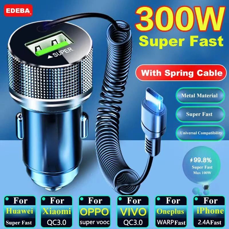 EDEBA Metal USB Car Charger 2in1 Super Fast Charging Vehicle Adapter With TypeC Cable 0