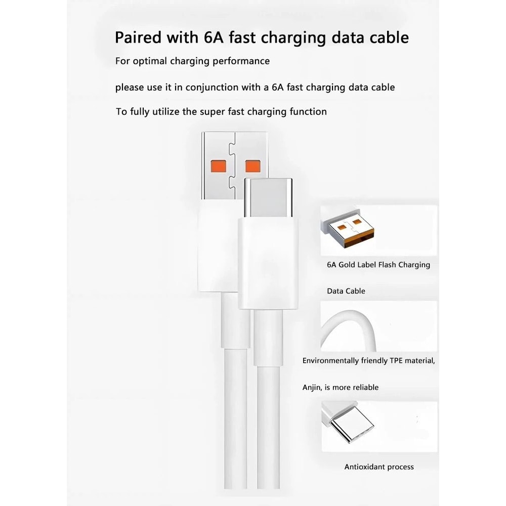 90W Turbo Fast Wall Charger 6A USB TypeC Charging Kit For Xiaomi 14 Ultra Redmi Note 13 And POCO X 3