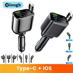 elough 5-in-1 retractable car charger adapter – fast charging type-c & lightning for iphone & samsung