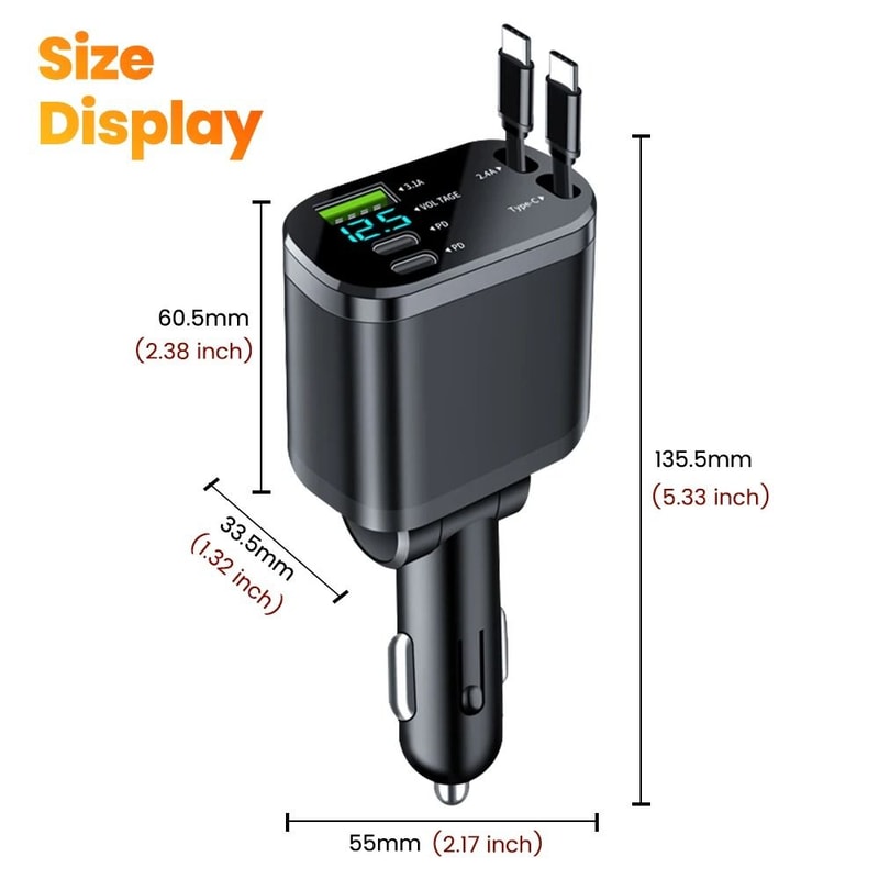 Elough 5in1 Retractable Car Charger Adapter Fast Charging TypeC Lightning For IPhone Samsung 4