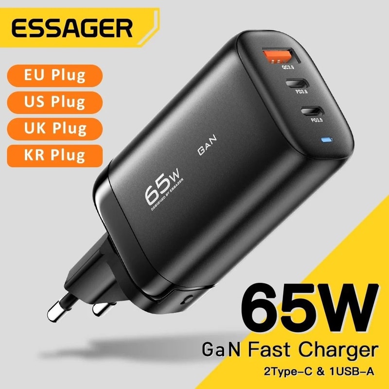 Essager 65W GaN USB TypeC Laptop Charger PPS 45W25W Fast Charge For IPhone 15 Samsung 0
