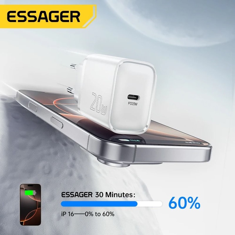 Essager Mini 20W USB TypeC PD Fast Charger Quick Charge 30 For IPhone 16 15 14 Pro Samsung 2