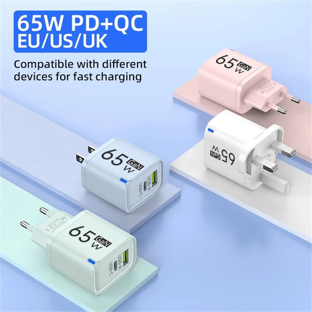 65W DualPort USBA USBC Fast Charger PD Quick Travel Adapter For IPhone Samsung Xiaomi 4