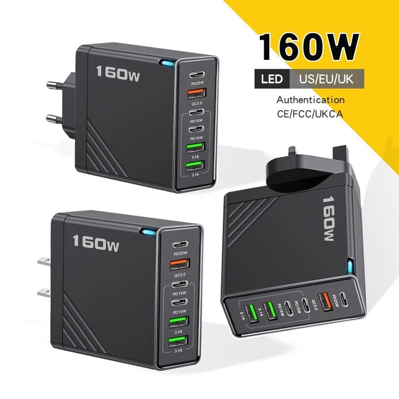 160W MultiPort USB TypeC Fast Charger HighSpeed Wall Adapter For IPhone Huawei Xiaomi Samsung 0