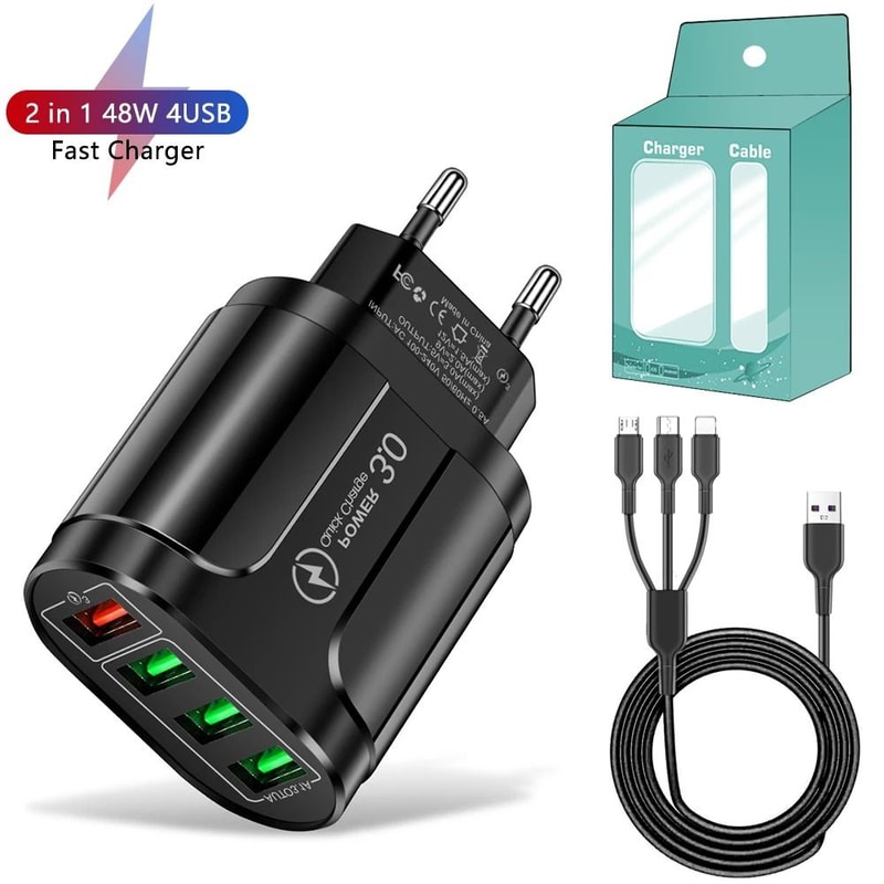 4Port 45W USB Wall Charger Quick Charge 30 Fast Charging Adapter For IPhone 12 11 Samsung 12