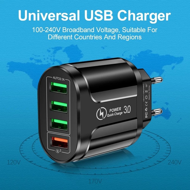 4Port 45W USB Wall Charger Quick Charge 30 Fast Charging Adapter For IPhone 12 11 Samsung 4