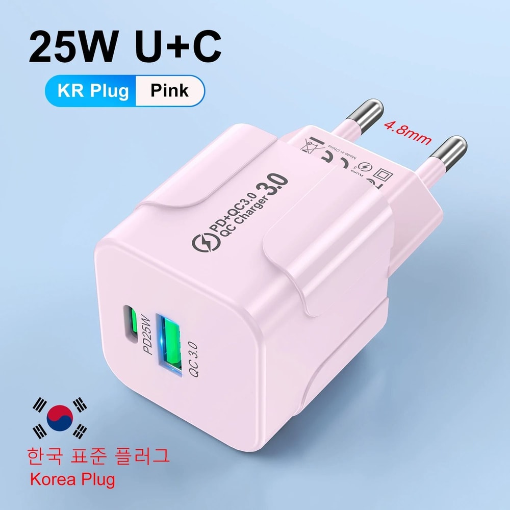 PD 25W Korean Standard Fast Charger USB TypeC Quick Wall Adapter For IPhone 15 Pro Max Samsung 9