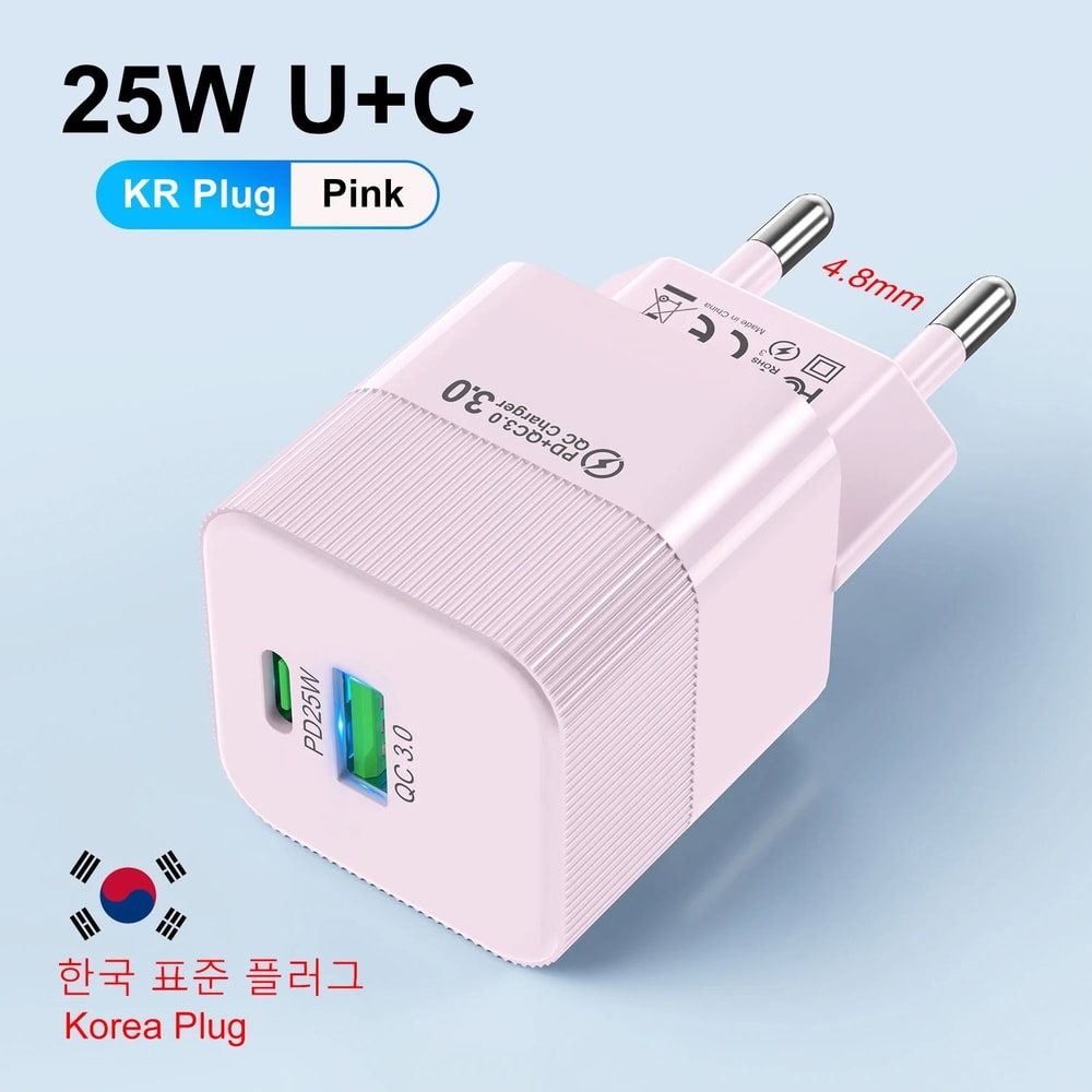 PD 25W Korean Standard Fast Charger USB TypeC Quick Wall Adapter For IPhone 15 Pro Max Samsung 12