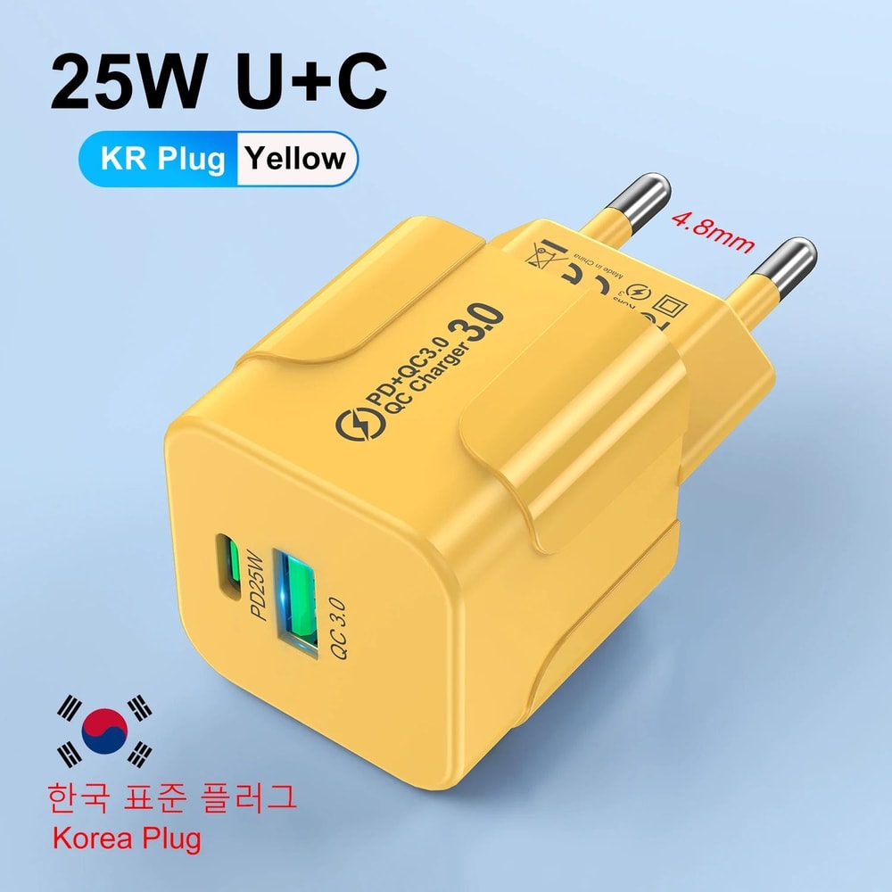 PD 25W Korean Standard Fast Charger USB TypeC Quick Wall Adapter For IPhone 15 Pro Max Samsung 6
