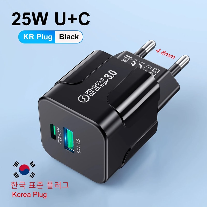 PD 25W Korean Standard Fast Charger USB TypeC Quick Wall Adapter For IPhone 15 Pro Max Samsung 7