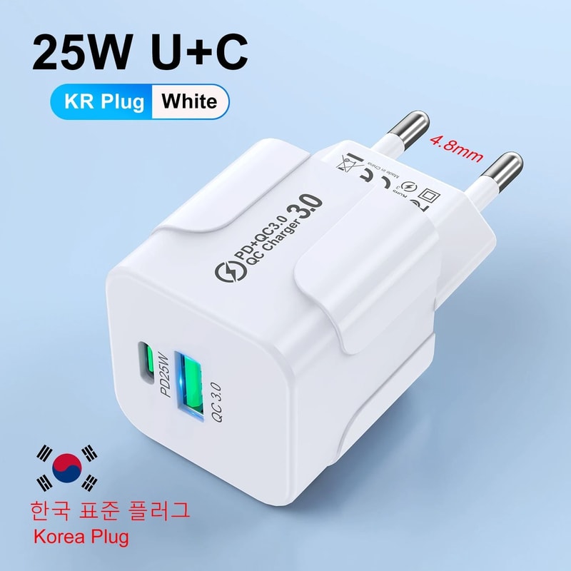 PD 25W Korean Standard Fast Charger USB TypeC Quick Wall Adapter For IPhone 15 Pro Max Samsung 8
