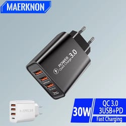 30w 4-port usb pd fast charger – multi-interface type-c quick charge adapter for iphone 15 pro, samsung & huawei