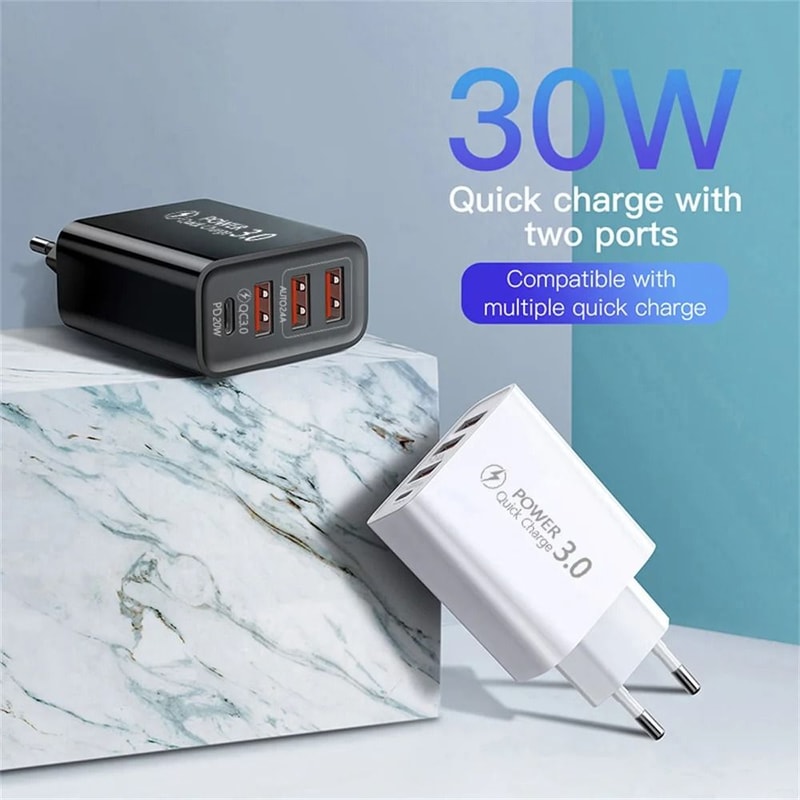 30W 4Port USB PD Fast Charger MultiInterface TypeC Quick Charge Adapter For IPhone 15 Pro Samsung 1