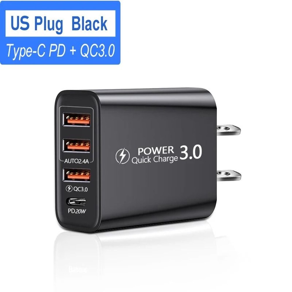 30W 4Port USB PD Fast Charger MultiInterface TypeC Quick Charge Adapter For IPhone 15 Pro Samsung 9