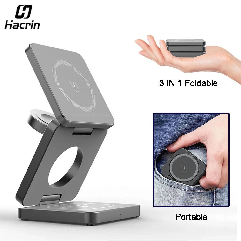 3in1 Foldable Magnetic Wireless Charging Station Portable Power Hub For IPhone 15 14 13 12 Pro Max 0