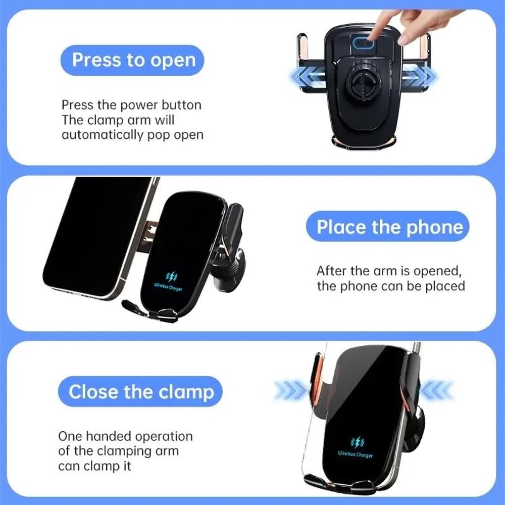 UYUXIO 15W Manual Clamp Wireless Car Charger Fast Charging Air Vent Mount Phone Holder For IPhone 3