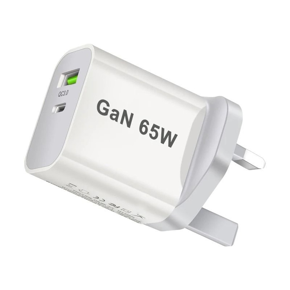 65W PD 30 GaN USBC Fast Charger DualPort Wall Adapter With Global UKAUEUUS Plug Compatibility 0