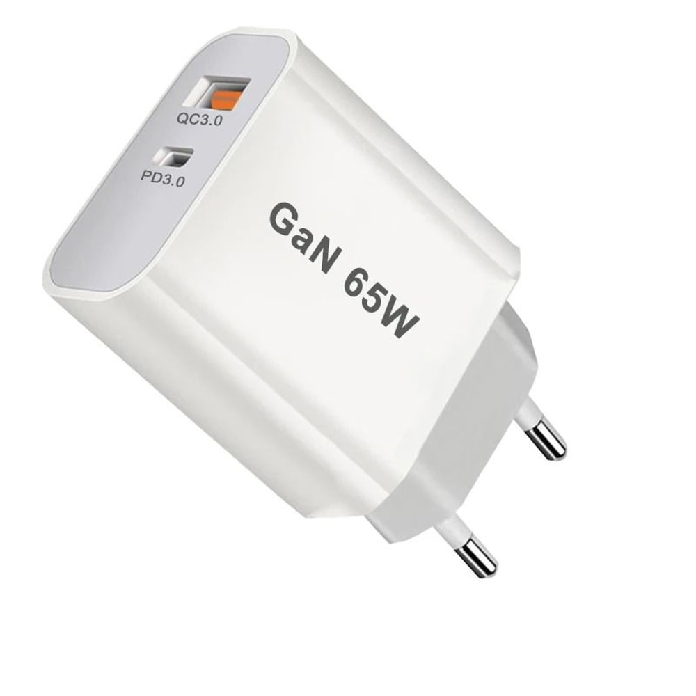 65W PD 30 GaN USBC Fast Charger DualPort Wall Adapter With Global UKAUEUUS Plug Compatibility 6