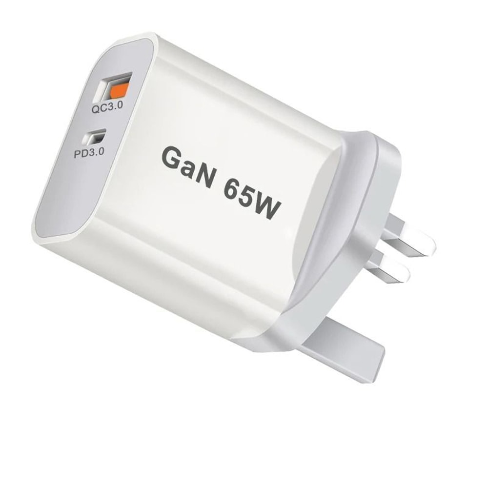 65W PD 30 GaN USBC Fast Charger DualPort Wall Adapter With Global UKAUEUUS Plug Compatibility 7