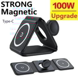 100w 3-in-1 magnetic portable wireless charger – high-speed power pad for iphone 14, apple watch & airpods