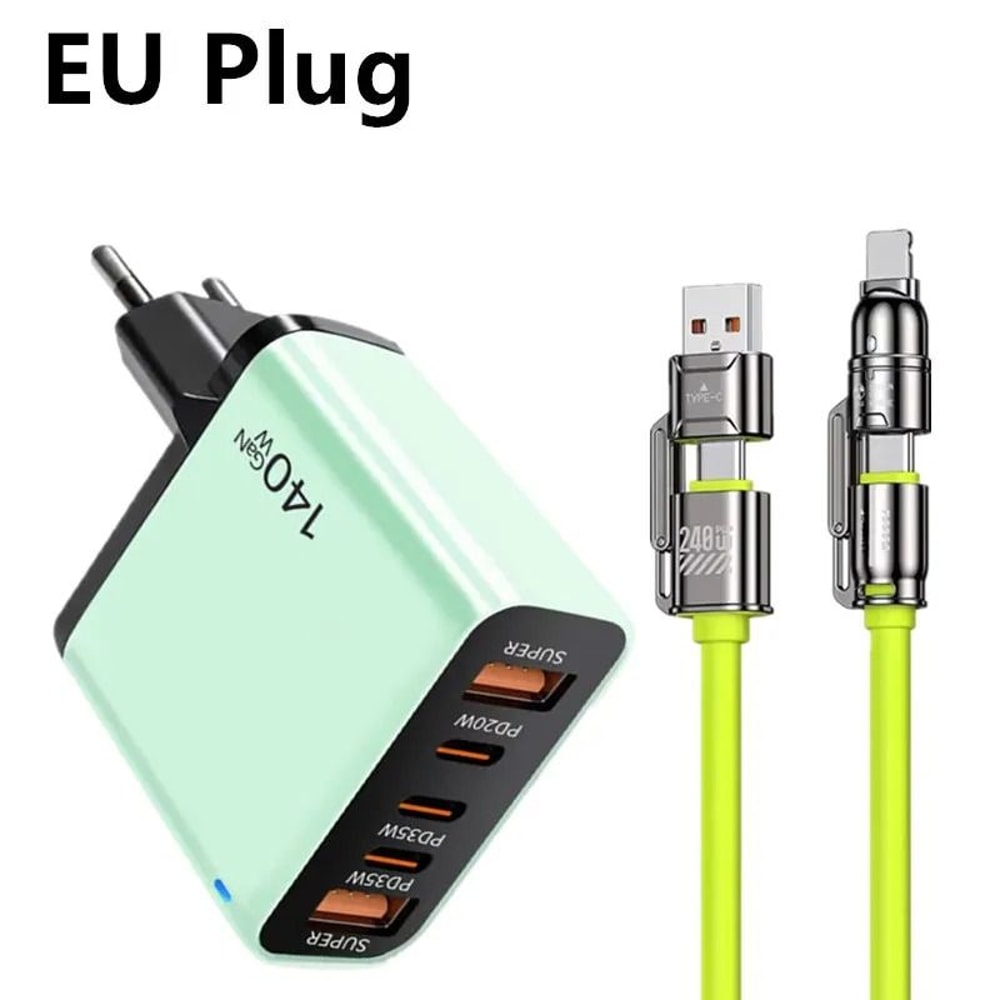 5Port USBC PD Fast Charging Station 4in1 Cable Integrated Quick Charge Hub For IPhone Samsung Xiao 7