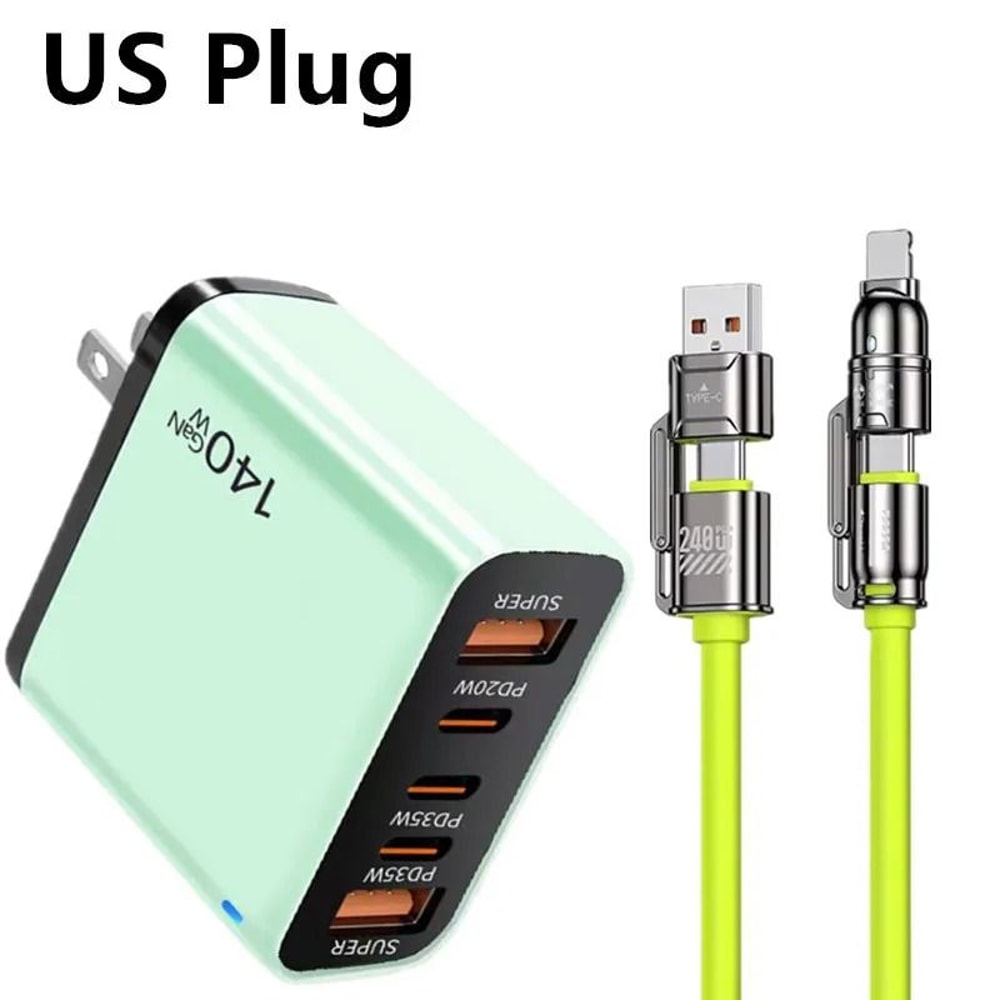 5Port USBC PD Fast Charging Station 4in1 Cable Integrated Quick Charge Hub For IPhone Samsung Xiao 8