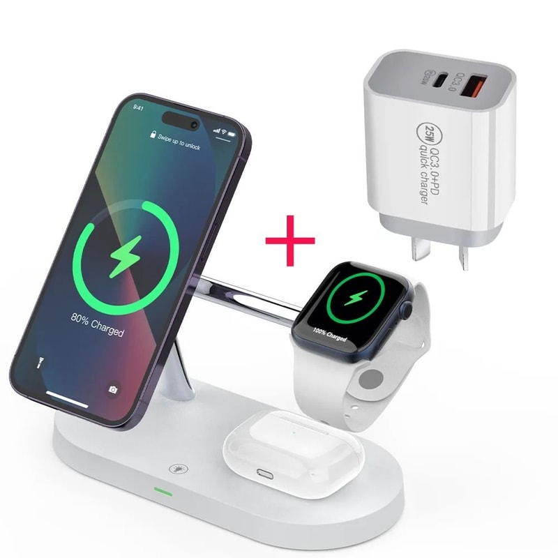 3in1 Magnetic Wireless Charger Stand Fast Charging Station For IPhone 15 14 13 12 Apple Watch Air 11