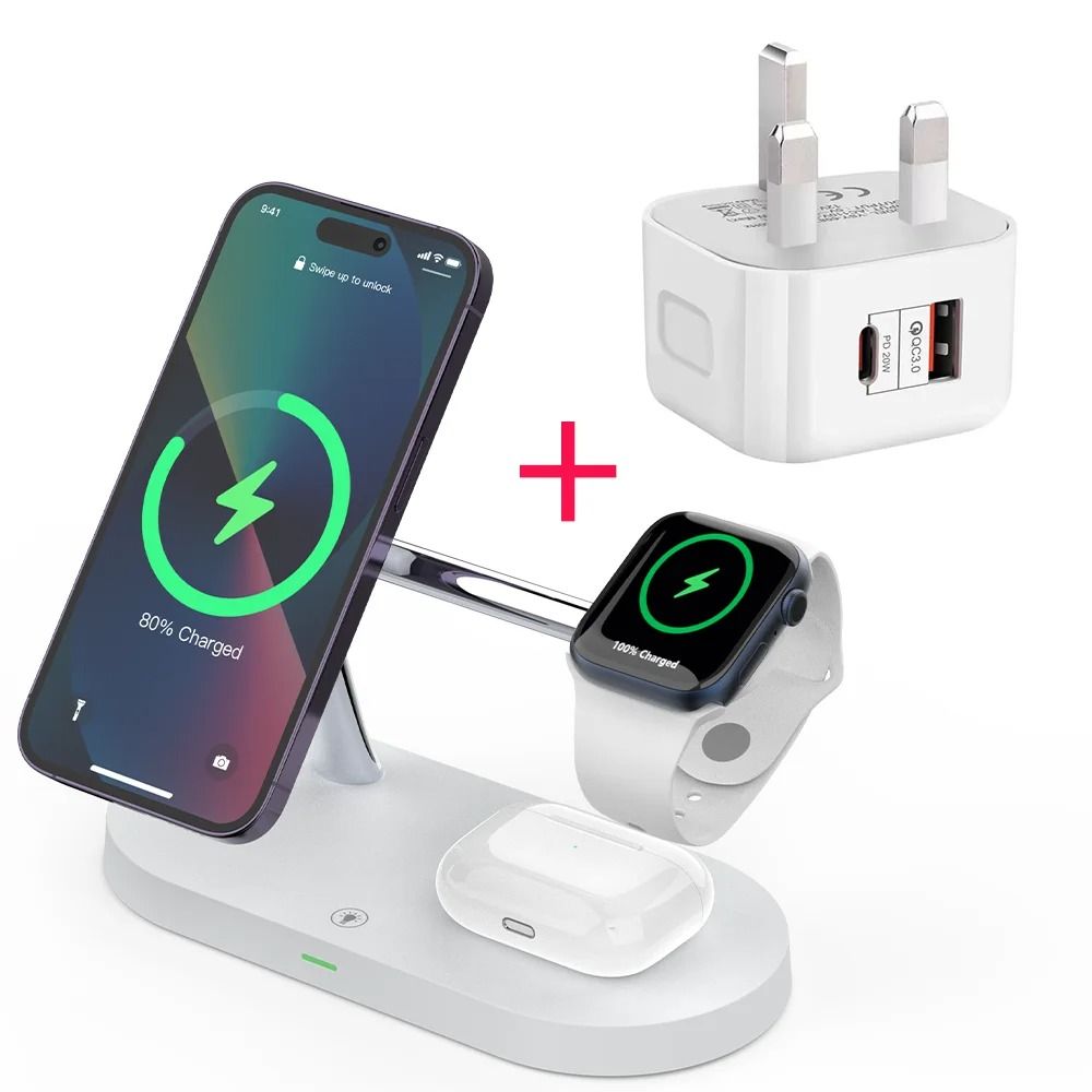 3in1 Magnetic Wireless Charger Stand Fast Charging Station For IPhone 15 14 13 12 Apple Watch Air 13