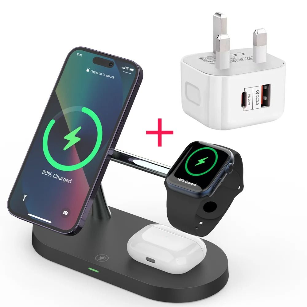 3in1 Magnetic Wireless Charger Stand Fast Charging Station For IPhone 15 14 13 12 Apple Watch Air 14