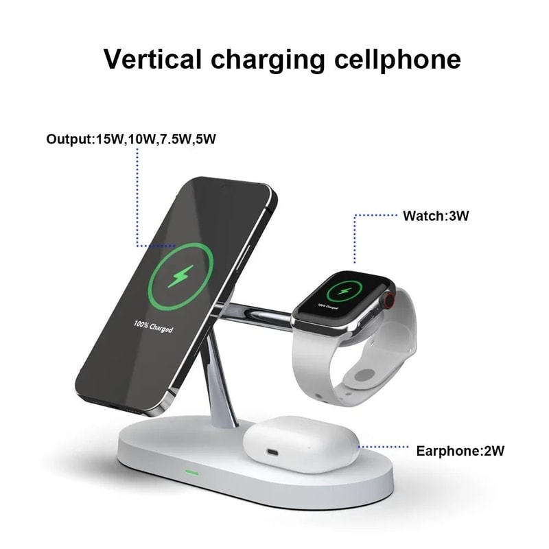 3in1 Magnetic Wireless Charger Stand Fast Charging Station For IPhone 15 14 13 12 Apple Watch Air 4
