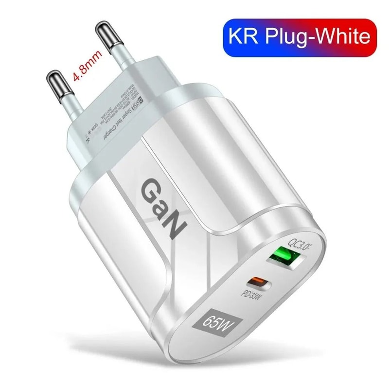 GaN 65W PD USB TypeC Wall Charger HighEfficiency Quick Charge Adapter With EUUS Plug Options 6