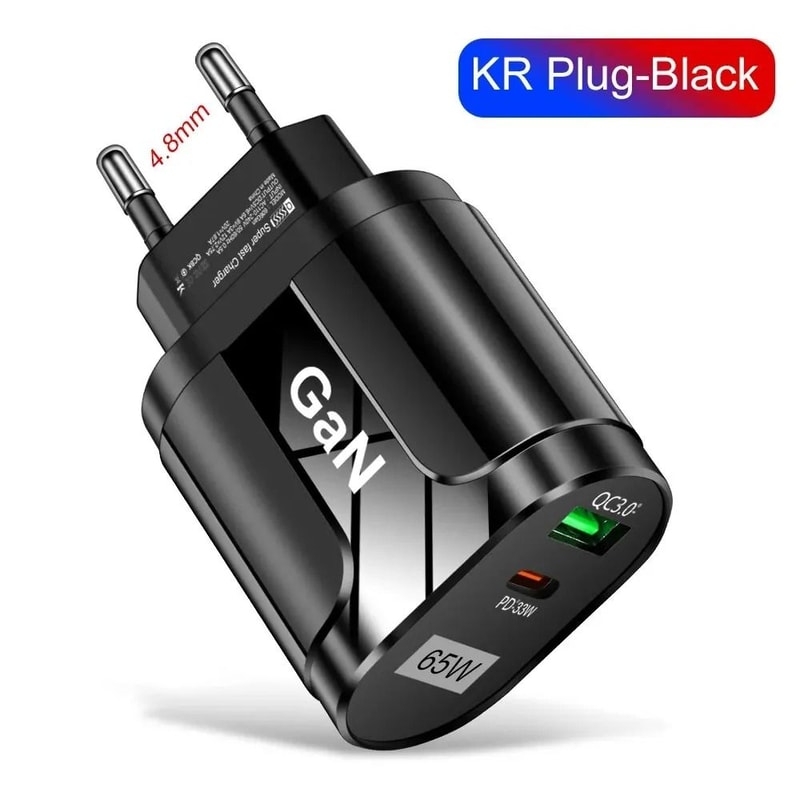 GaN 65W PD USB TypeC Wall Charger HighEfficiency Quick Charge Adapter With EUUS Plug Options 8