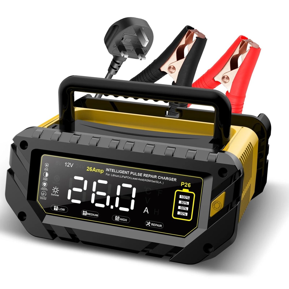 Intelligent 26A MultiVoltage Battery Charger 6V12V24V Smart Repair For Lithium LiFePO4 LeadAcid 9