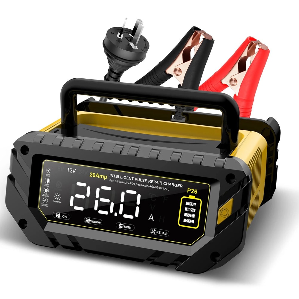 Intelligent 26A MultiVoltage Battery Charger 6V12V24V Smart Repair For Lithium LiFePO4 LeadAcid 6