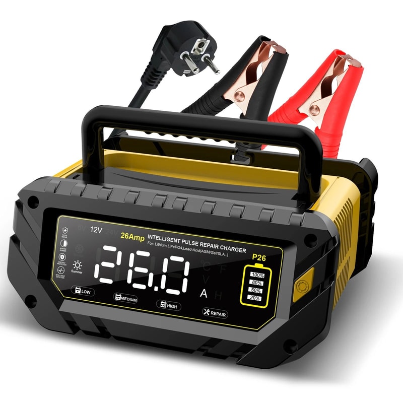Intelligent 26A MultiVoltage Battery Charger 6V12V24V Smart Repair For Lithium LiFePO4 LeadAcid 7