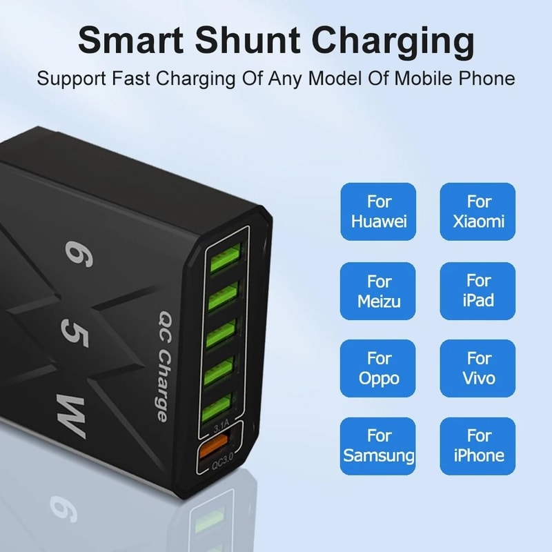 Vumpach 6Port USB Fast Charger Quick Charge 30 Wall Adapter With Global EUUSUKKR Plug Options 3