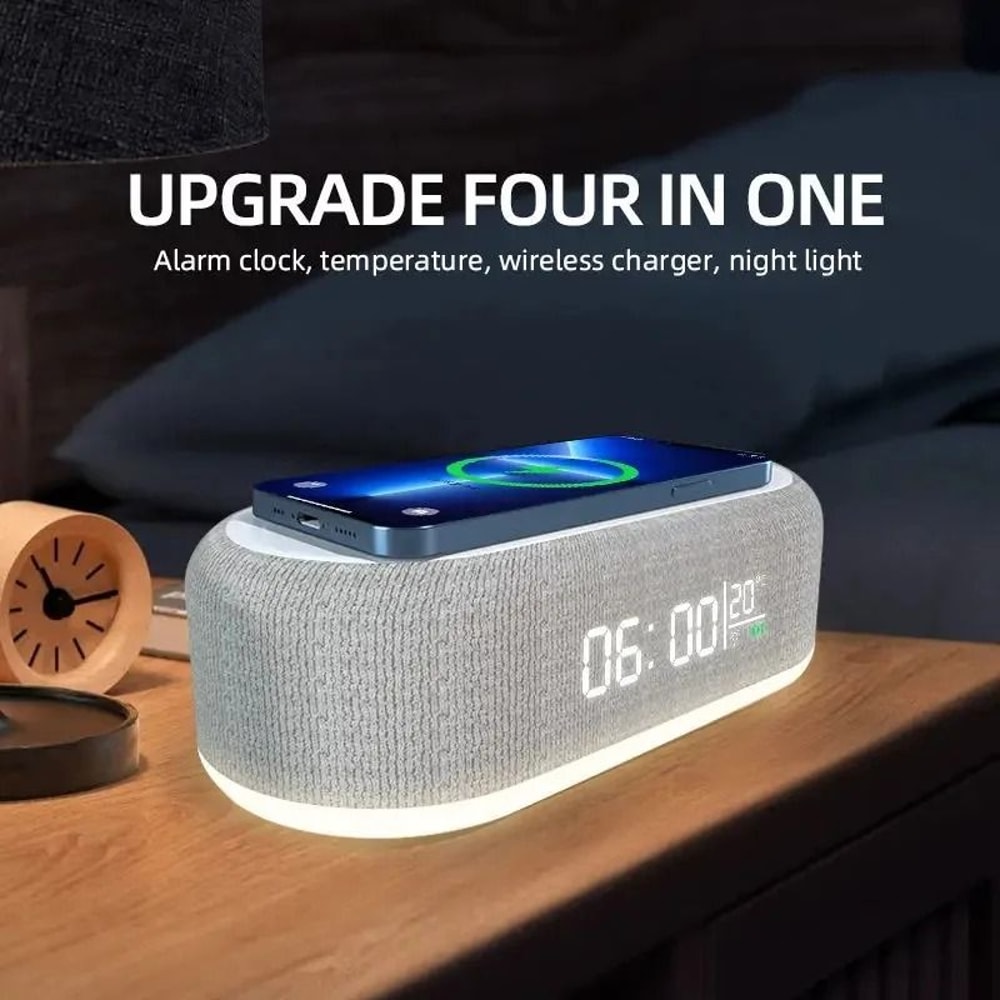 Intelligent Alarm Clock Wireless Charger 15W Fast Charging Station With Bedroom Lamp Night Light 6