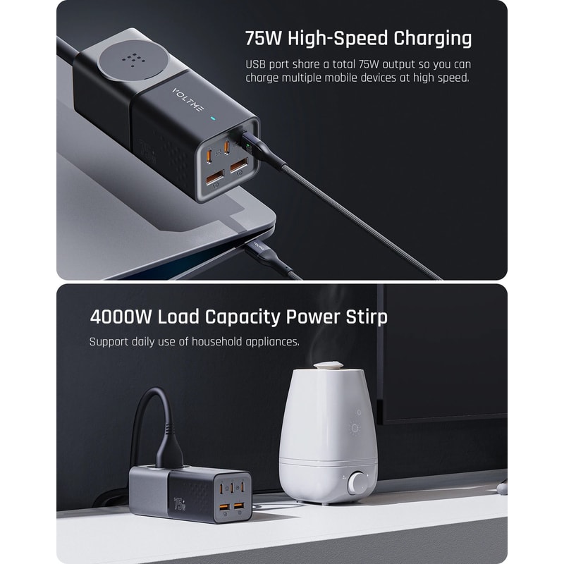 VOLTME 75W GaN Charging Station Desktop Power Strip With USBC Super Fast Charging For IPhone 15 S 1