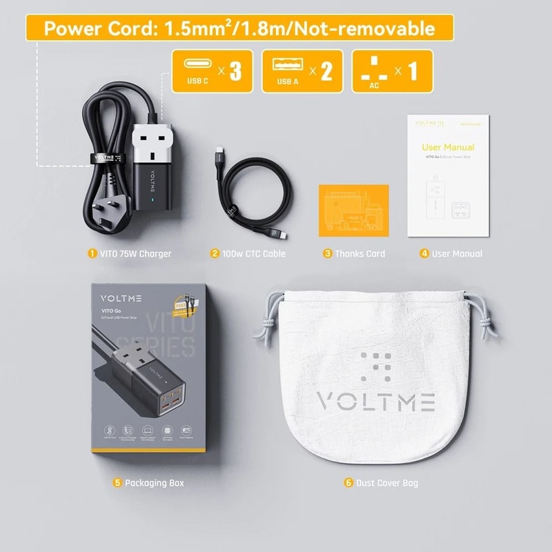 VOLTME 75W GaN Charging Station Desktop Power Strip With USBC Super Fast Charging For IPhone 15 S 9