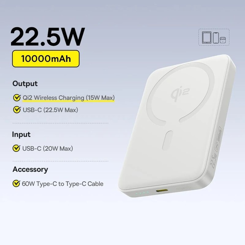 Baseus Qi2 Magnetic Power Bank 10000mAh 15W Wireless 225W Wired Fast Charger For IPhone 16 15 14 7